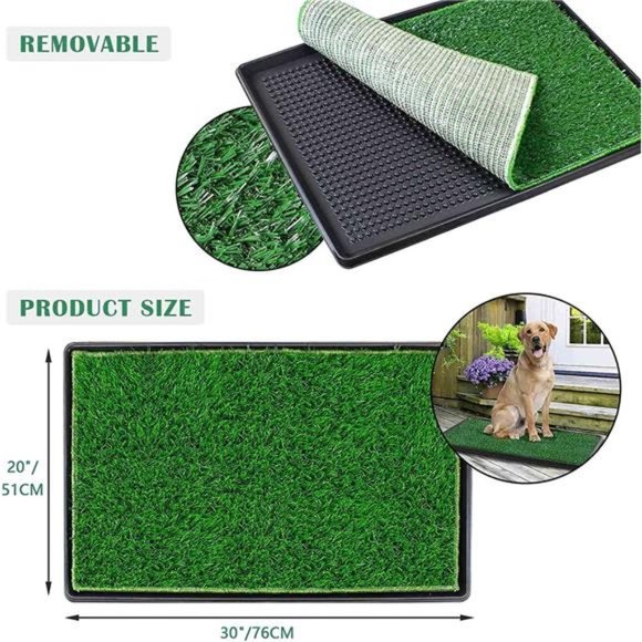 Dog Grass Pad with Tray, Large Dog Litter Box w/ 2 Fake Pee Grasses - 20" x 30" - Picture 2 of 6